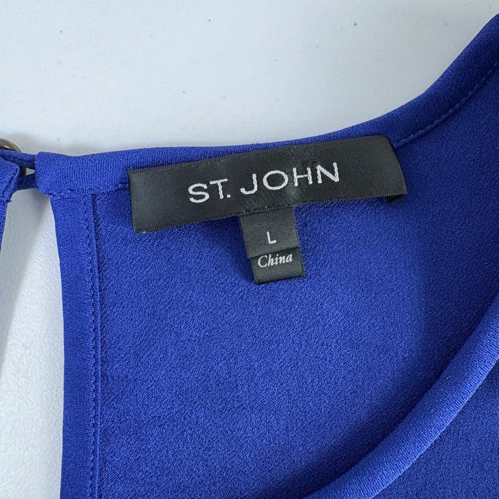 St John Sleeveless Top Womens L Blue Keyhole Back Triacetate Crepe - Picture 5 of 9